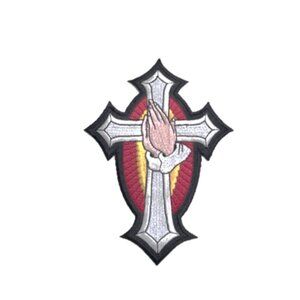 Hot Leathers Unisex Cross with Praying Hands 6"x4.5" Embroidered Patch